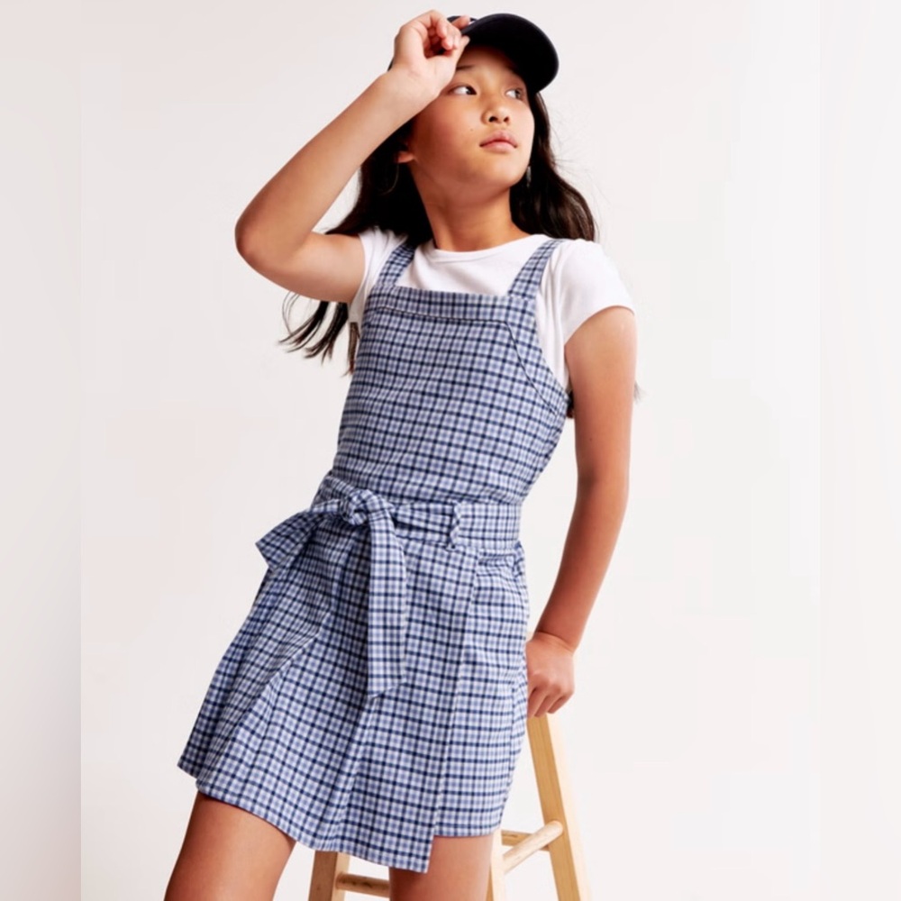 abercrombie kids: girls pleated layerable skort in blue plaid